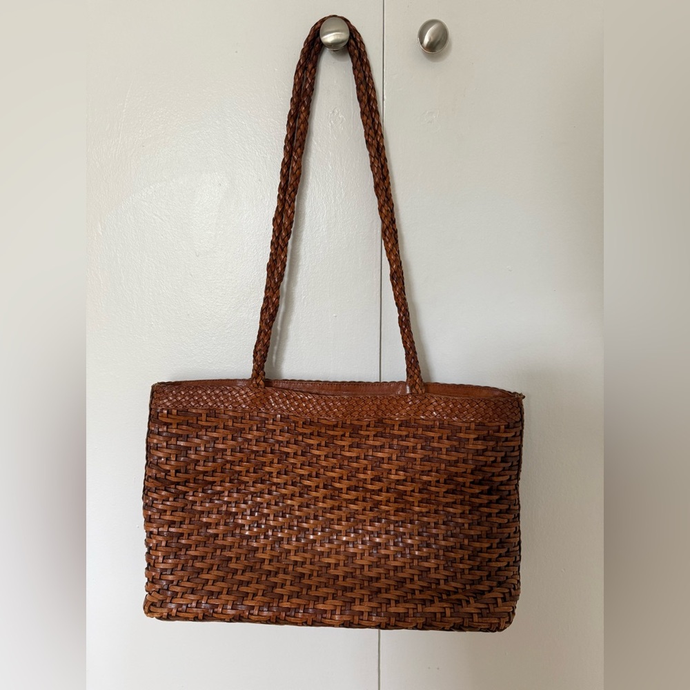 Woven Leather Tote Bag in Brown